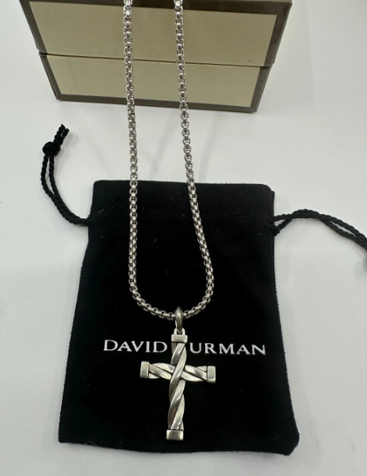 925 Silver David Yurman Cross Pendant 36mm Chain Necklace 24 in