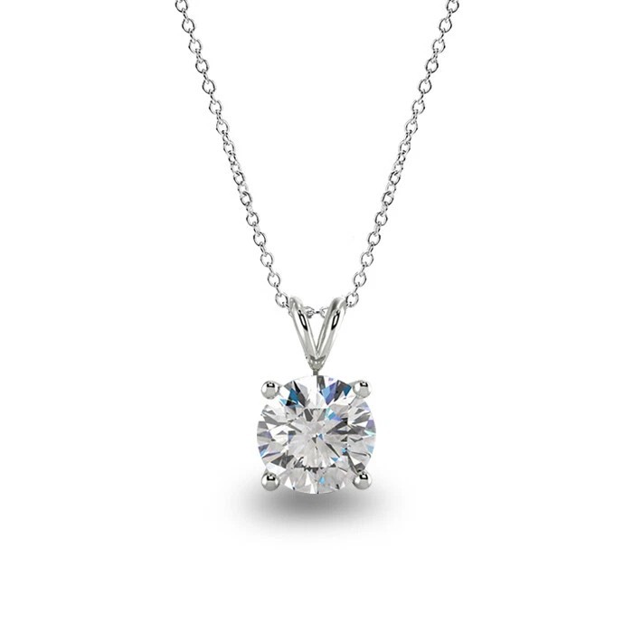 1 Ct Brilliant Cut Moissanite Necklace Pendant 14K White Gold 16″+2″ GRA Cert