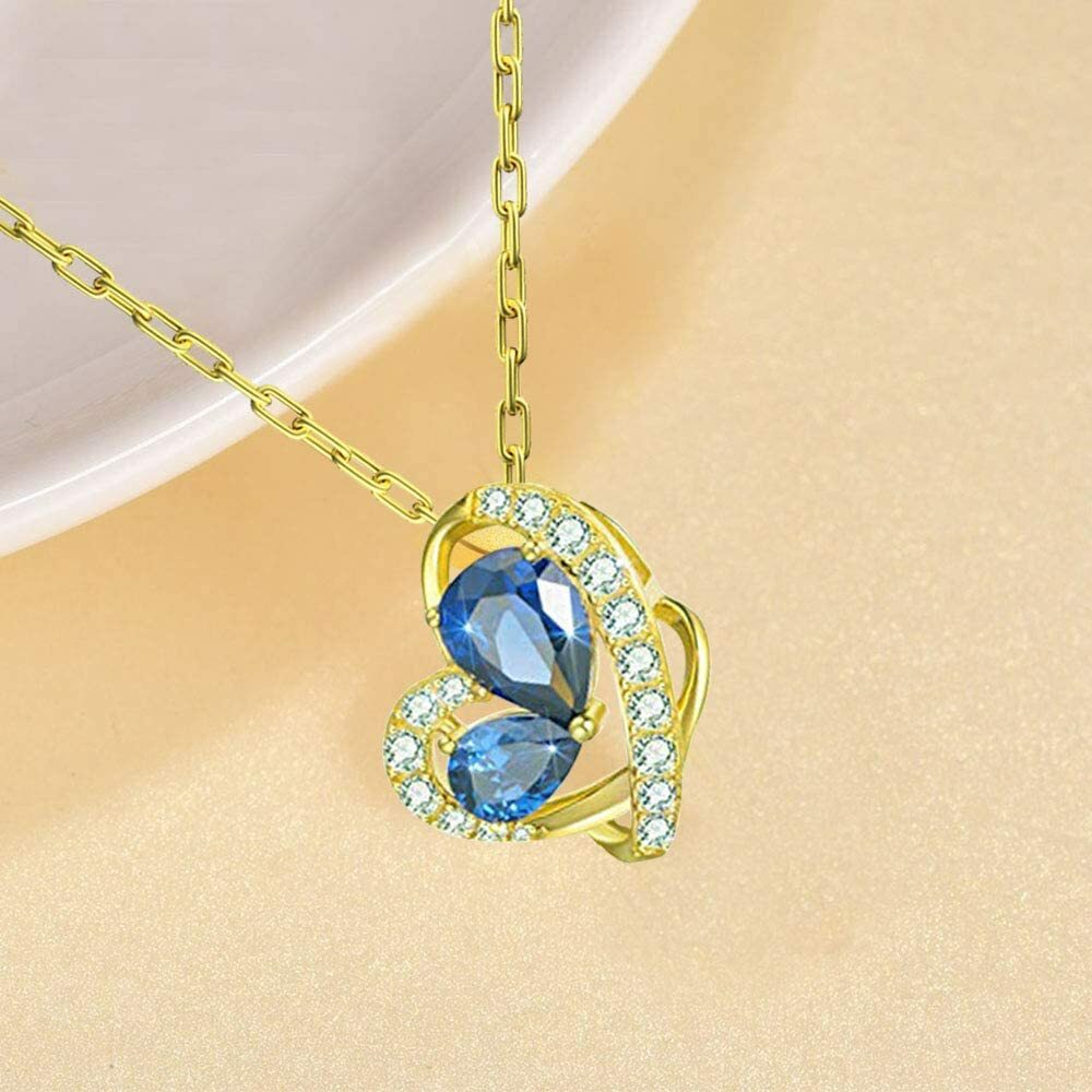 BEAUTIFUL 14k Gold Heart Sapphire Necklace for Women Anniversary Birthday Plated