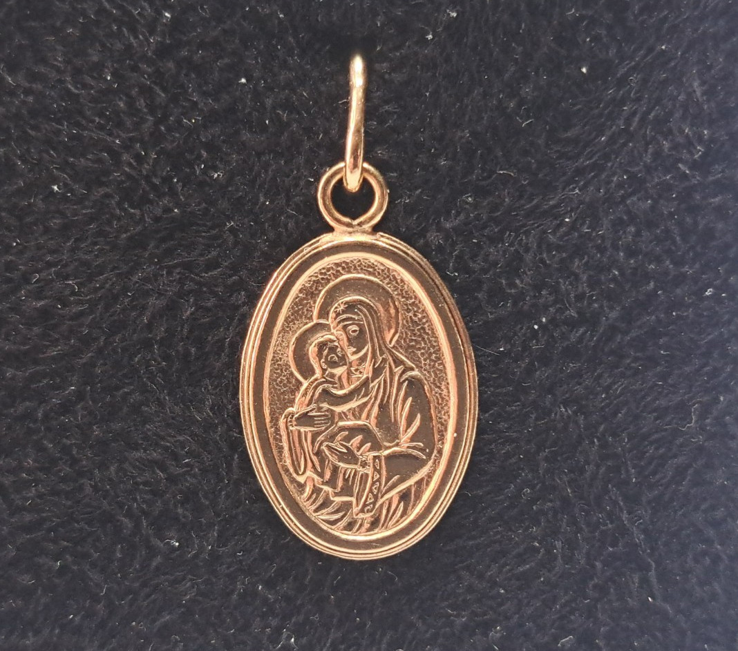 Golden Amulet Icon Mother of God of Vladimir 585 Gold Ukraine ZKYU 1.09 grams