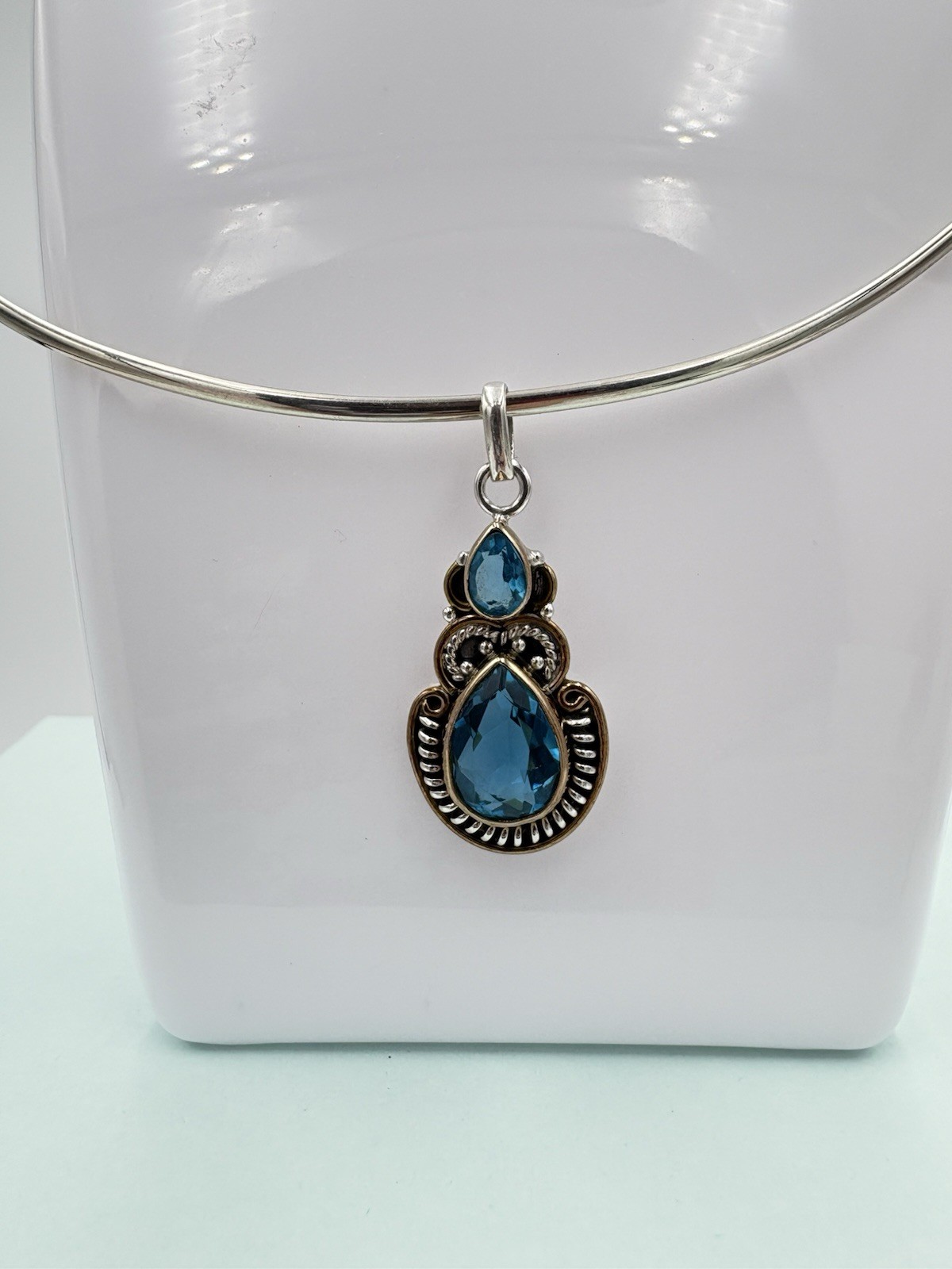 925 Sterling Silver Blue Topaz Teardrop Pendant – Pendant Only