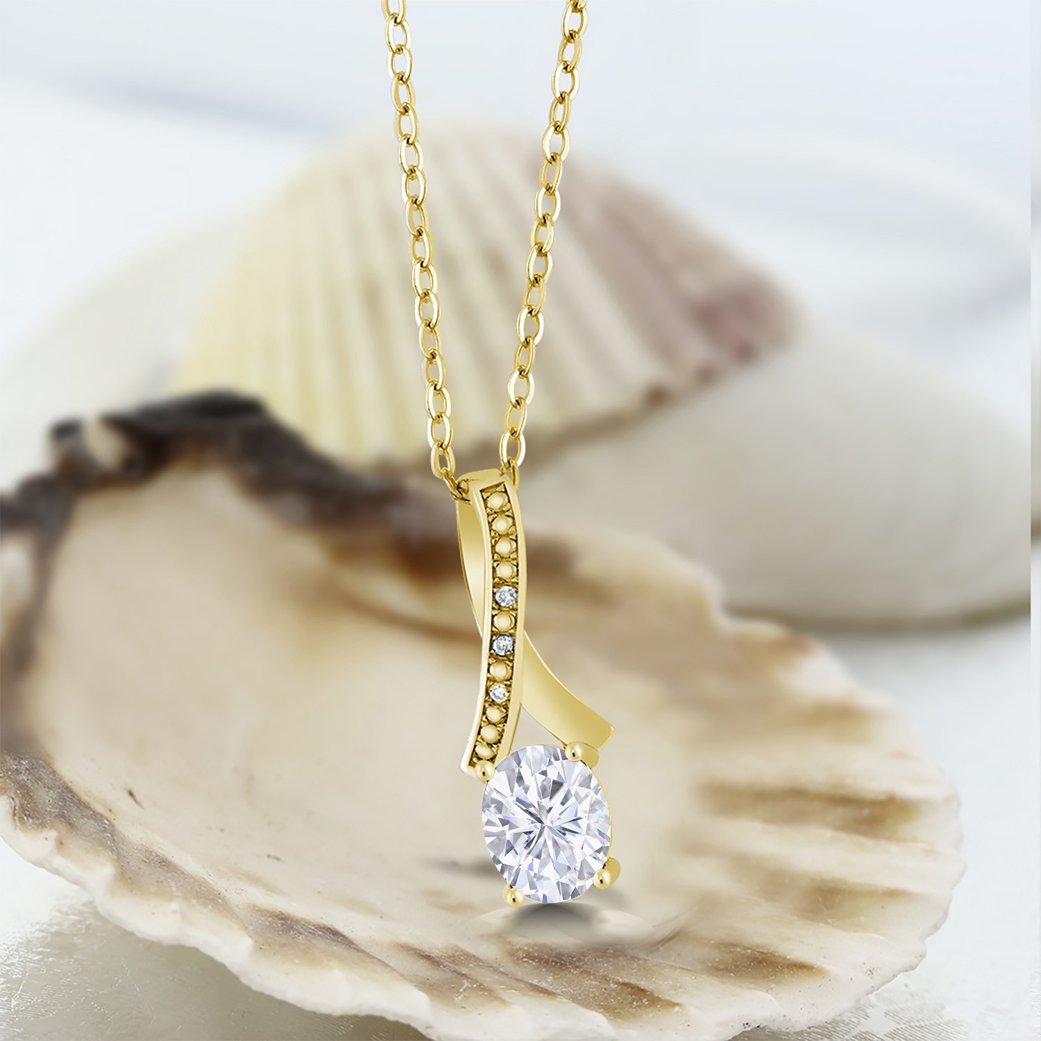 18K Yellow Gold Plated Silver Pendant Near Colorless Moissanite & Diamond