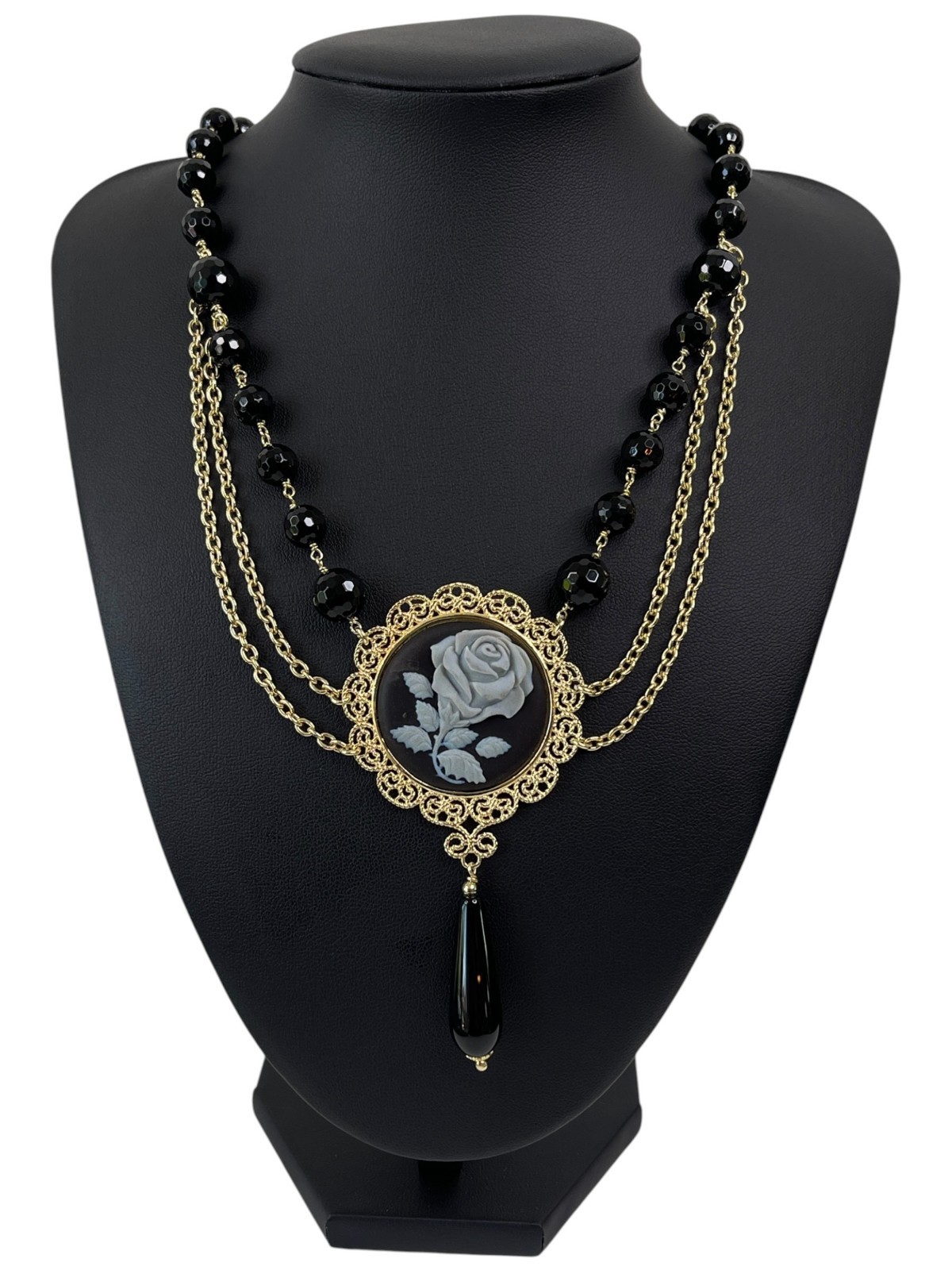 Braccialini Gold Plated .925 Sterling Silver Rose Cameo Pendant Necklace – ITALY