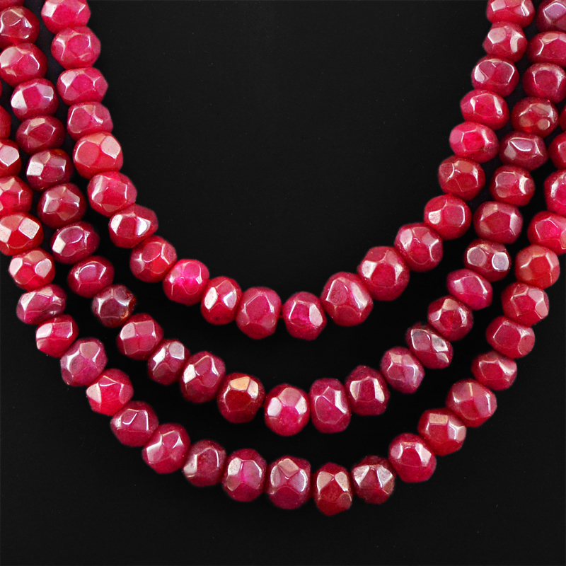 Rare and rich ruby jade 3-strand abacus faceted Bead Necklace mined by the earth