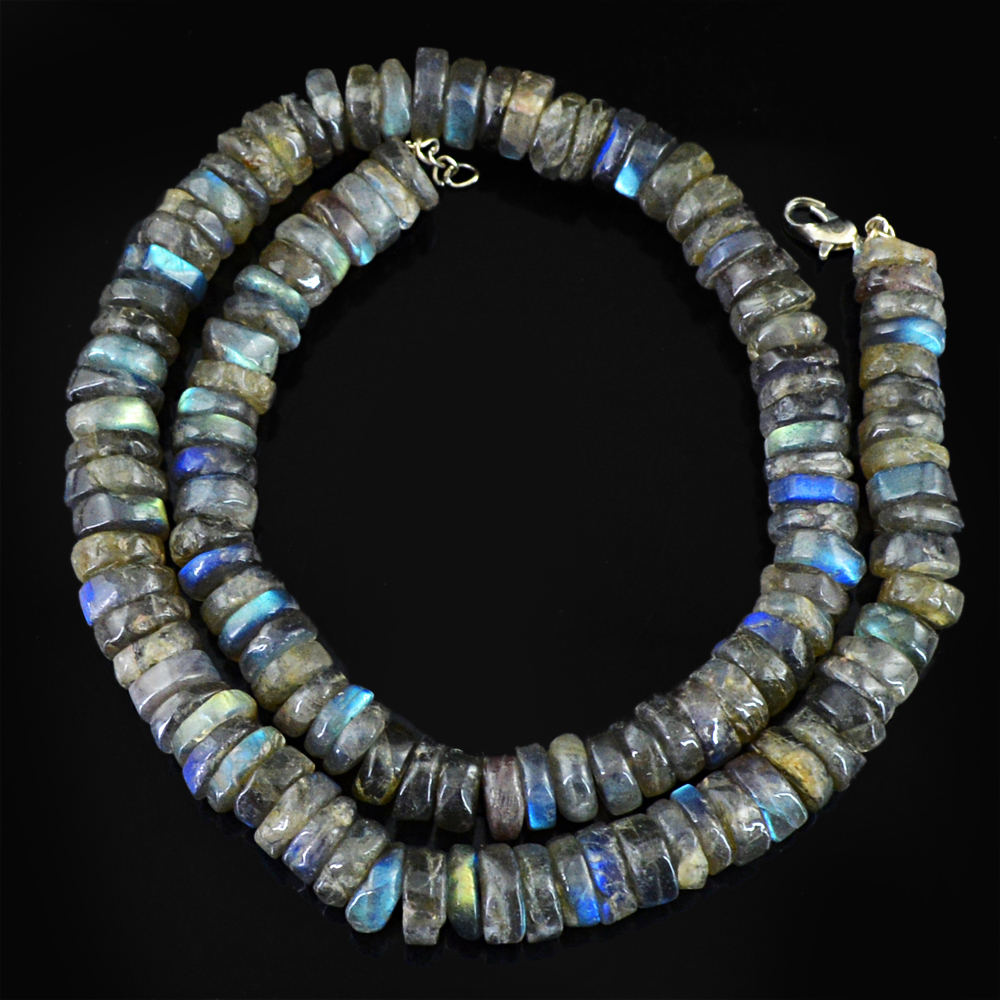 425.00 CTS NATURAL BLUE FLASH LABRADORITE UNHEATED ROUND BEADS NECKLACE (DG)