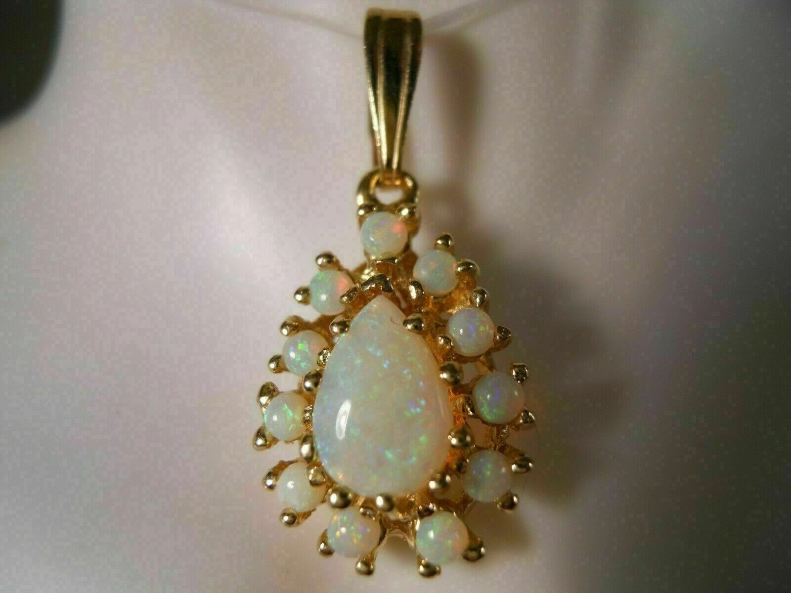 3.50Ct Pear Cut Unique Opal Women’s Halo Pendant 14K Yellow Gold Over Free Chain