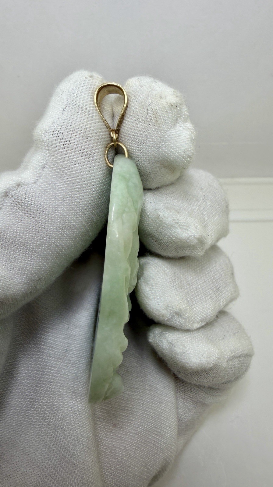 Real 10K Bail Top 100% Natural Green Jade Pendant Dragon Myanmar Jade FREE CHAIN
