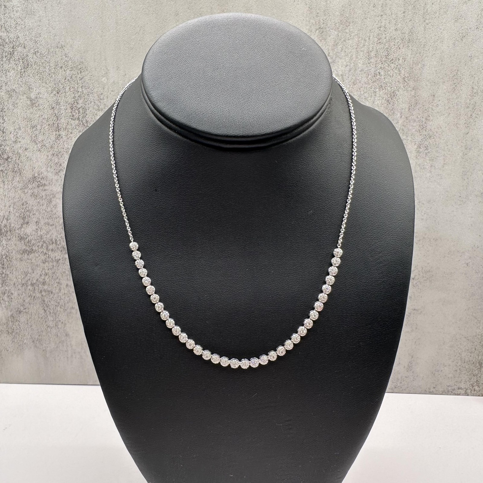 Natural Diamond Cluster Necklace in 10kt White Gold – 1ctw Diamonds, 16-17″, New