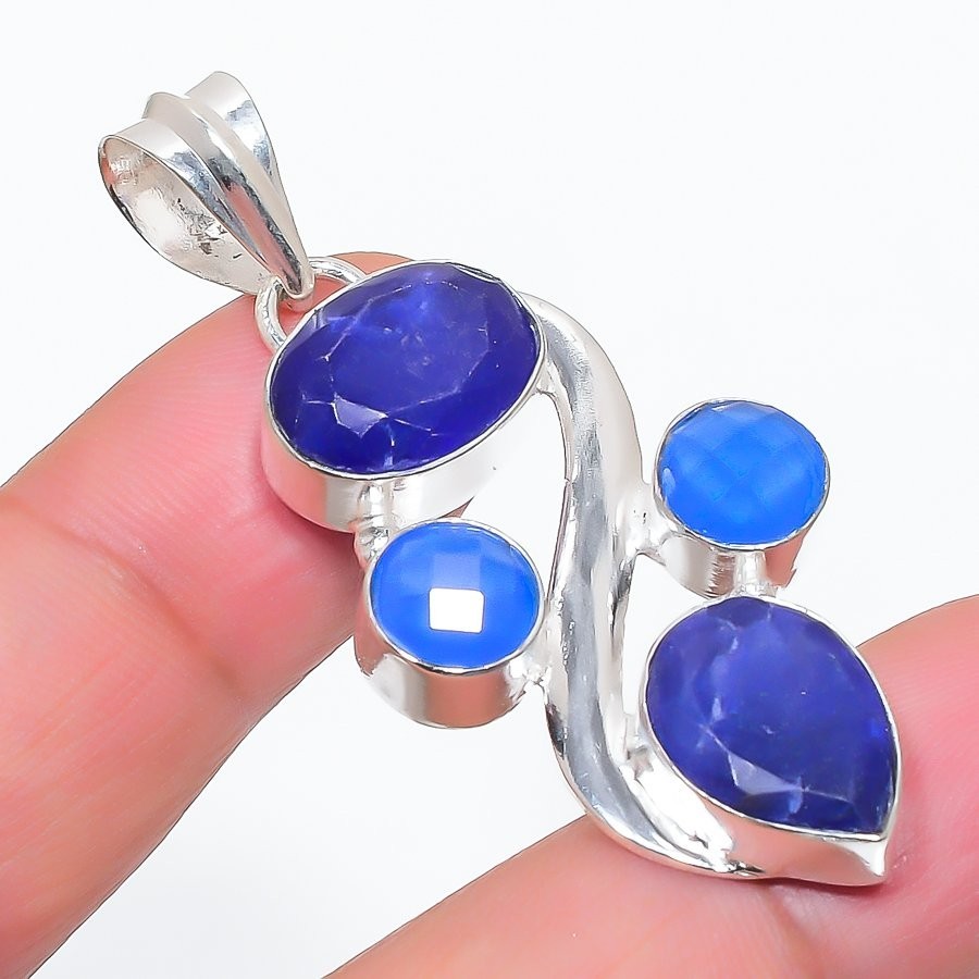 Blue Onyx Handmade Gemstone 925 Sterling Silver Jewelry Pendant Size 2″ For Gift
