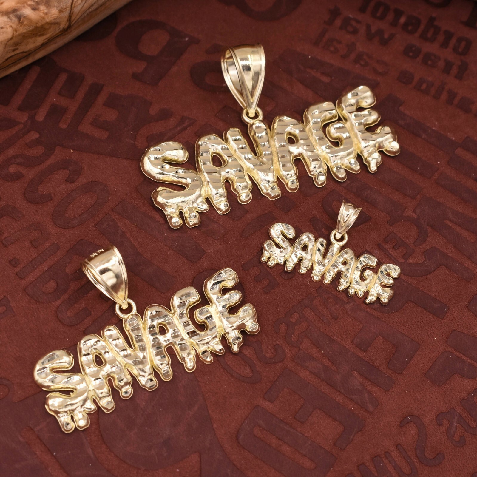 Savage Drop Diamond Cut Nugget Charm Pendant Real Solid 10K Yellow Gold