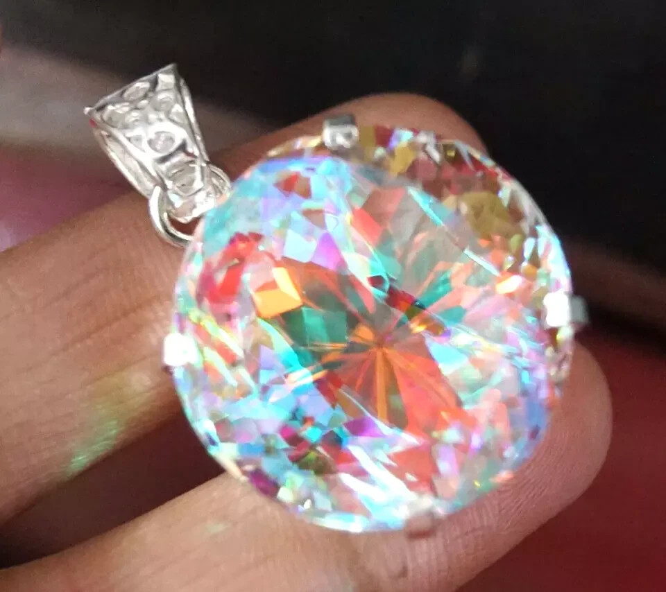 90.2 Ct+ Natural Rare Mystic Topaz Multi Color 925 Solid Silver Pendant Gemstone
