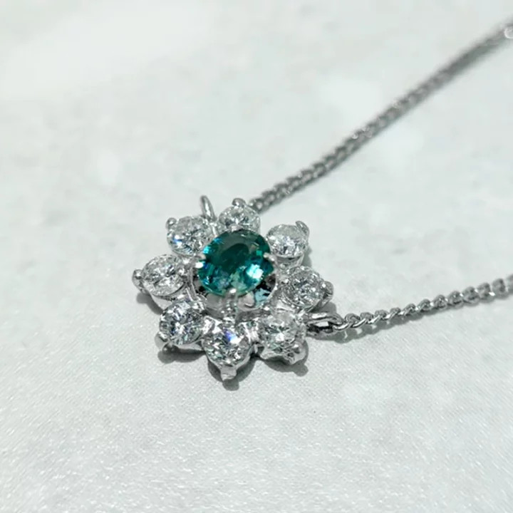 PT900/850 0.17ct Grandidierite Diamond Halo Pendant Necklace Rare