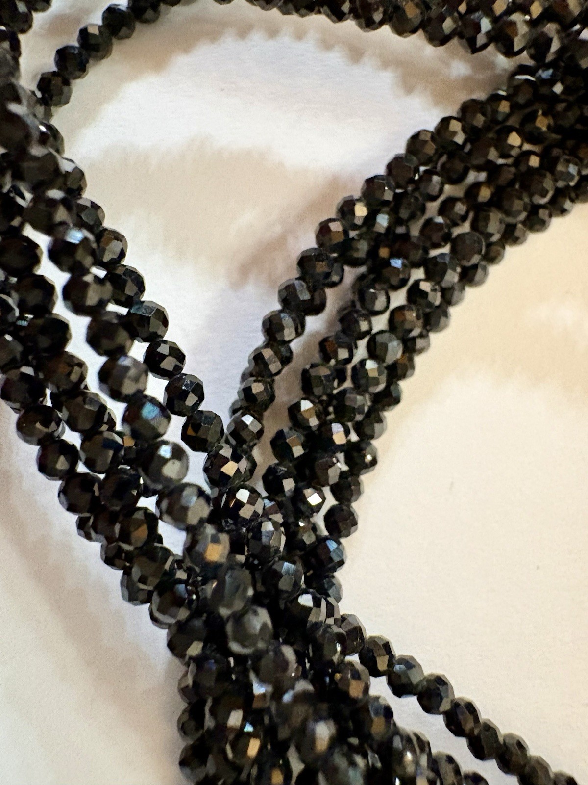 Black Spinel 3 Strand 1mm Beaded Necklace Sterling Silver Clasp 36” New In Box