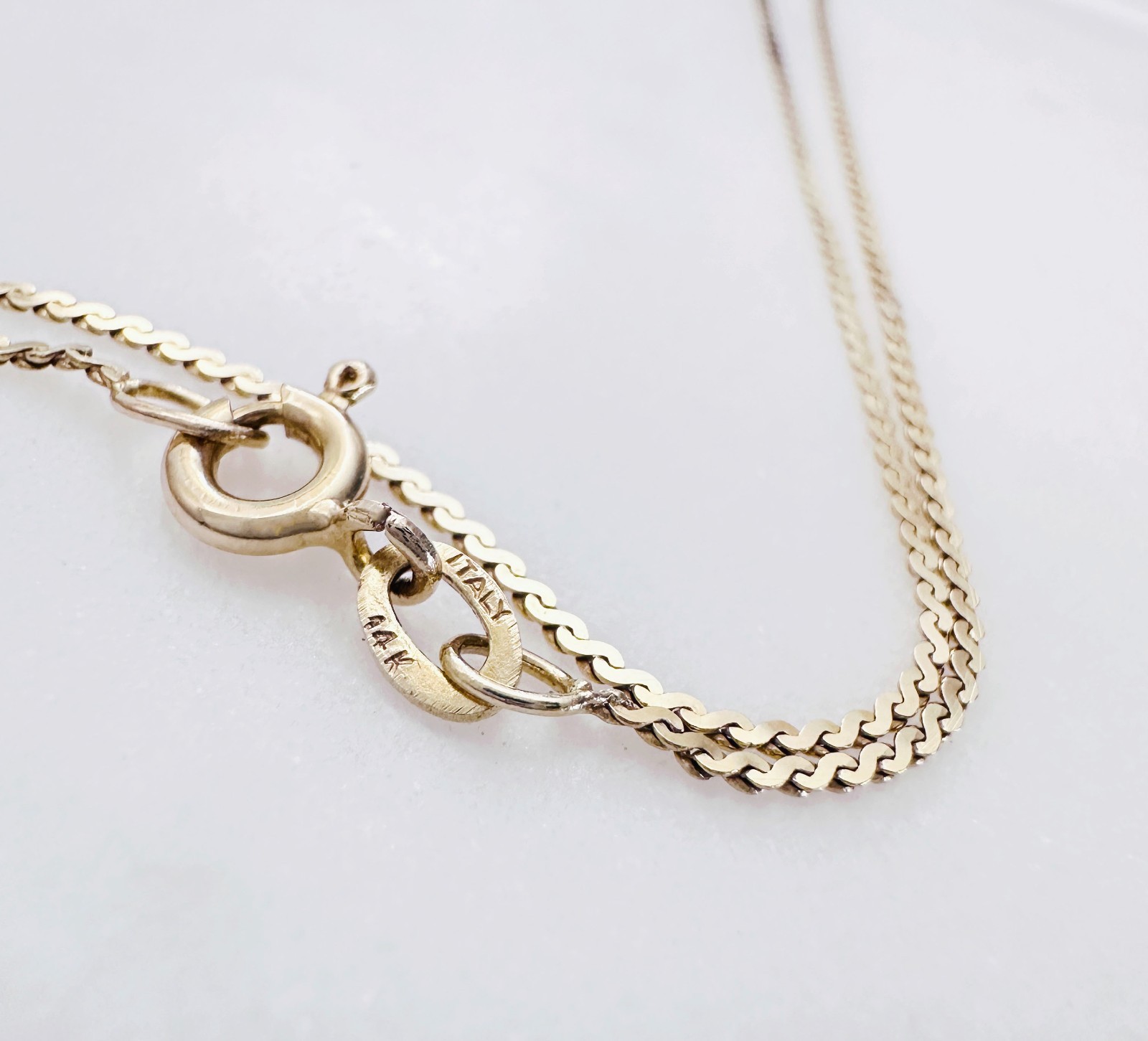Solid 14K Yellow Gold Italian Serpentine Link Chain Necklace, 1mm, 15 1/4″, 1.5g