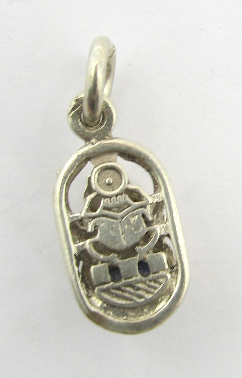 925 STERLING SILVER LAPIS LAZULI SCARAB BEETLE PENDANT OR CHARM 22X9MM ~ 2.1G