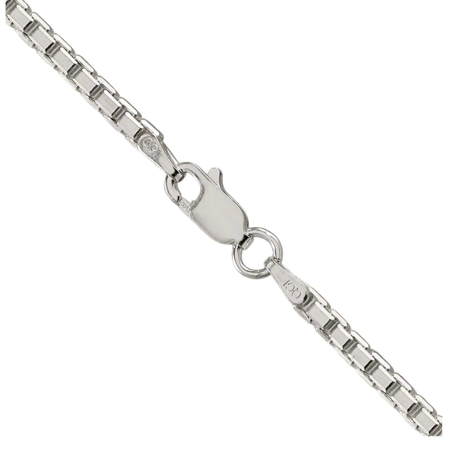 925 Sterling Silver 2.5mm Classic Octagonal Box Chain Necklace Diamond