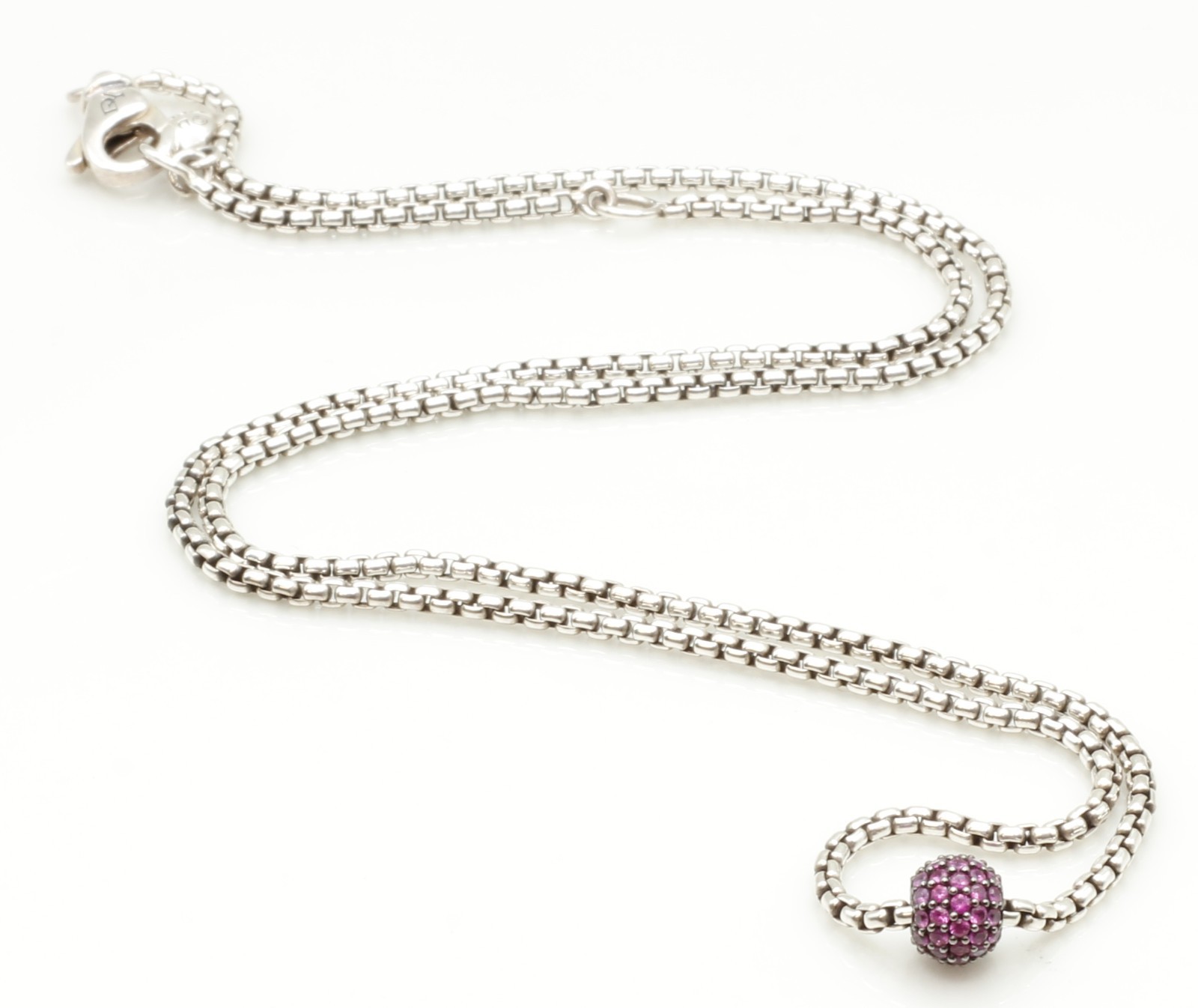 David Yurman Petite Pavé Single Station Necklace with Pink Sapphires 16-17″