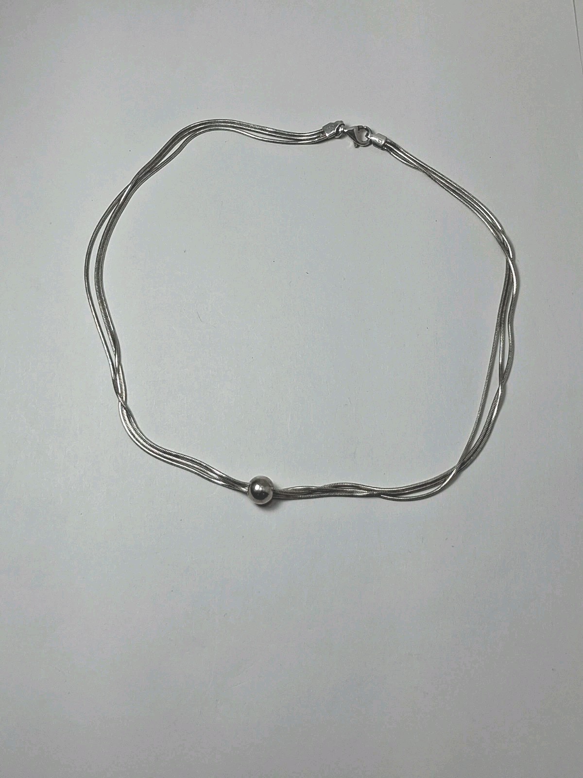 Silver Tone 3 Strand Necklace Marked 925