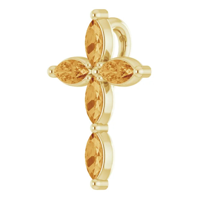14K Gold Citrine Marquise Cross Pendant BEST SELLER