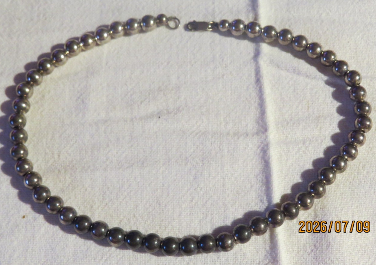 Vtg Navajo Pearls Sterling Silver Ball Bead Necklace 16″ Choker 925 Strand 22.4g