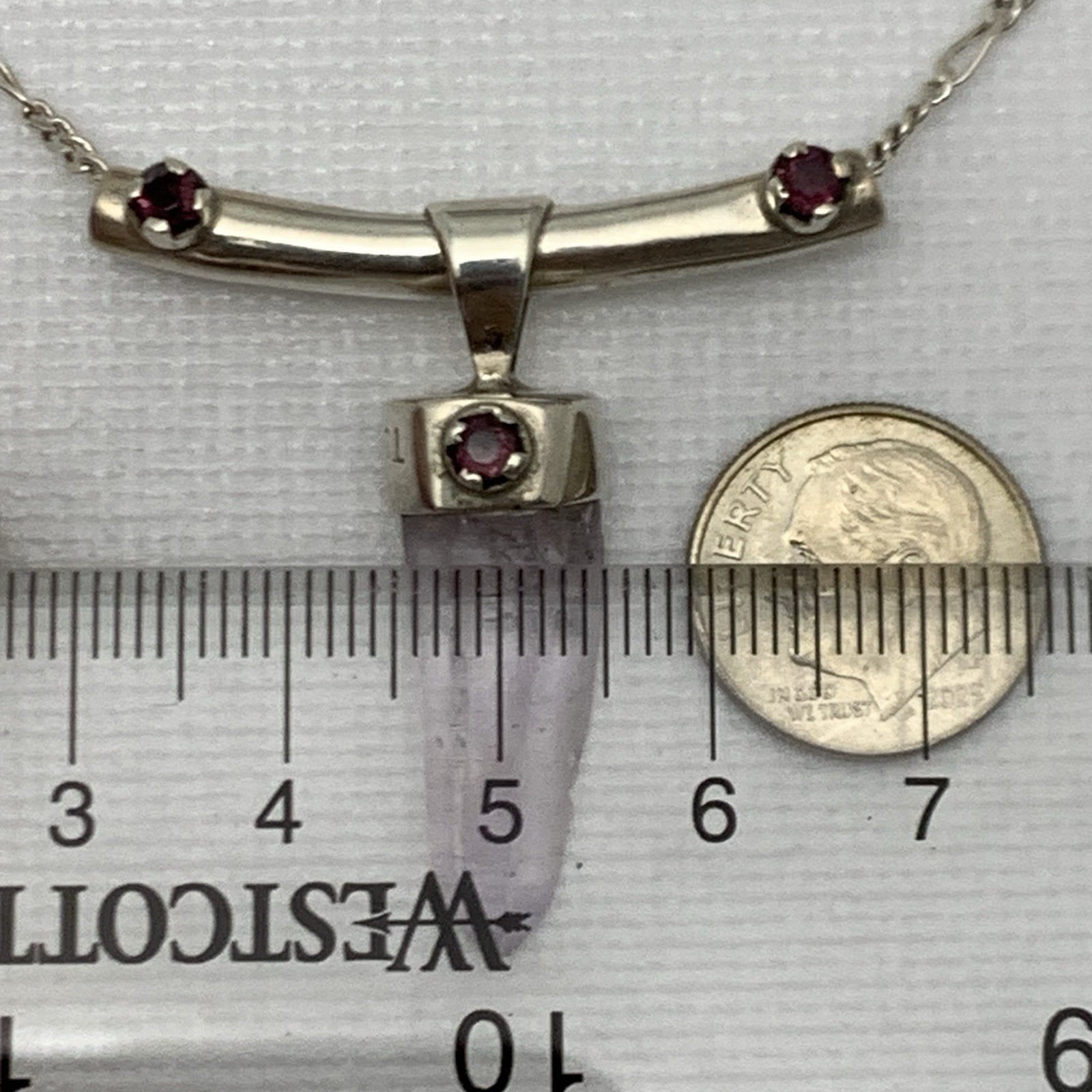 Sterling Silver Amethyst Point Pendant W/ Accent Garnet Necklace