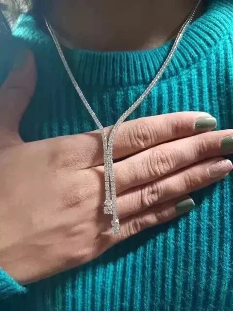 18Ct Round Cut Lab Created Diamon Women’s Lariat Necklace 14k White Gold Plated
