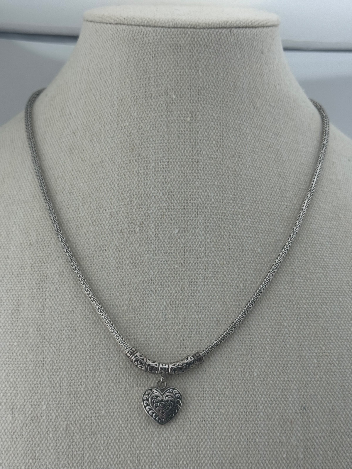 Sterling Silver Heart Necklace Toggle Clasp Signed ATI ID