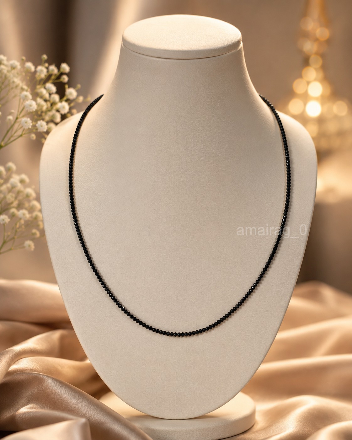 Black Diamond Necklace 28 Inch 2mm Round Faceted Carbonado Quality AAA Certified