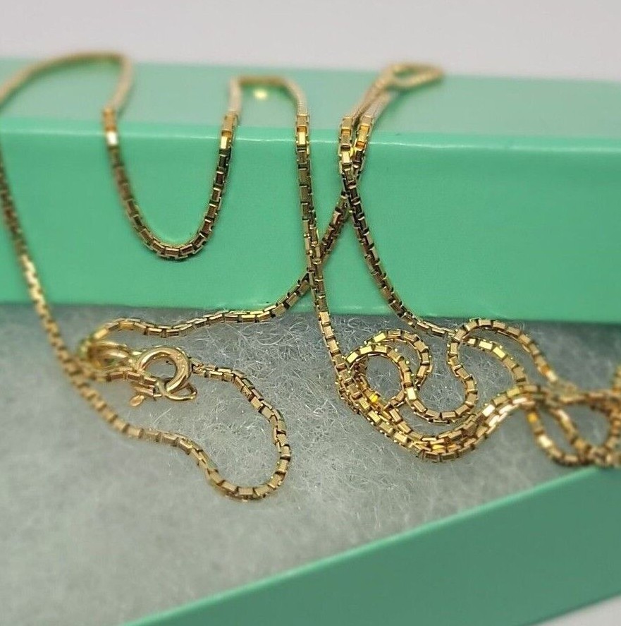 Authentic 14K Solid Yellow Gold Box Chain Necklace 0.55mm-2.5mm All Size 16″-30″