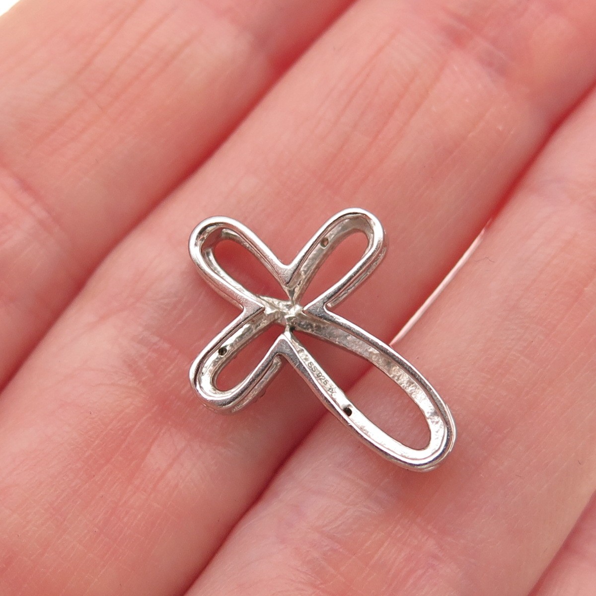 925 Sterling Silver Real Black & White Diamond Cross Mini Slide Charm Pendant