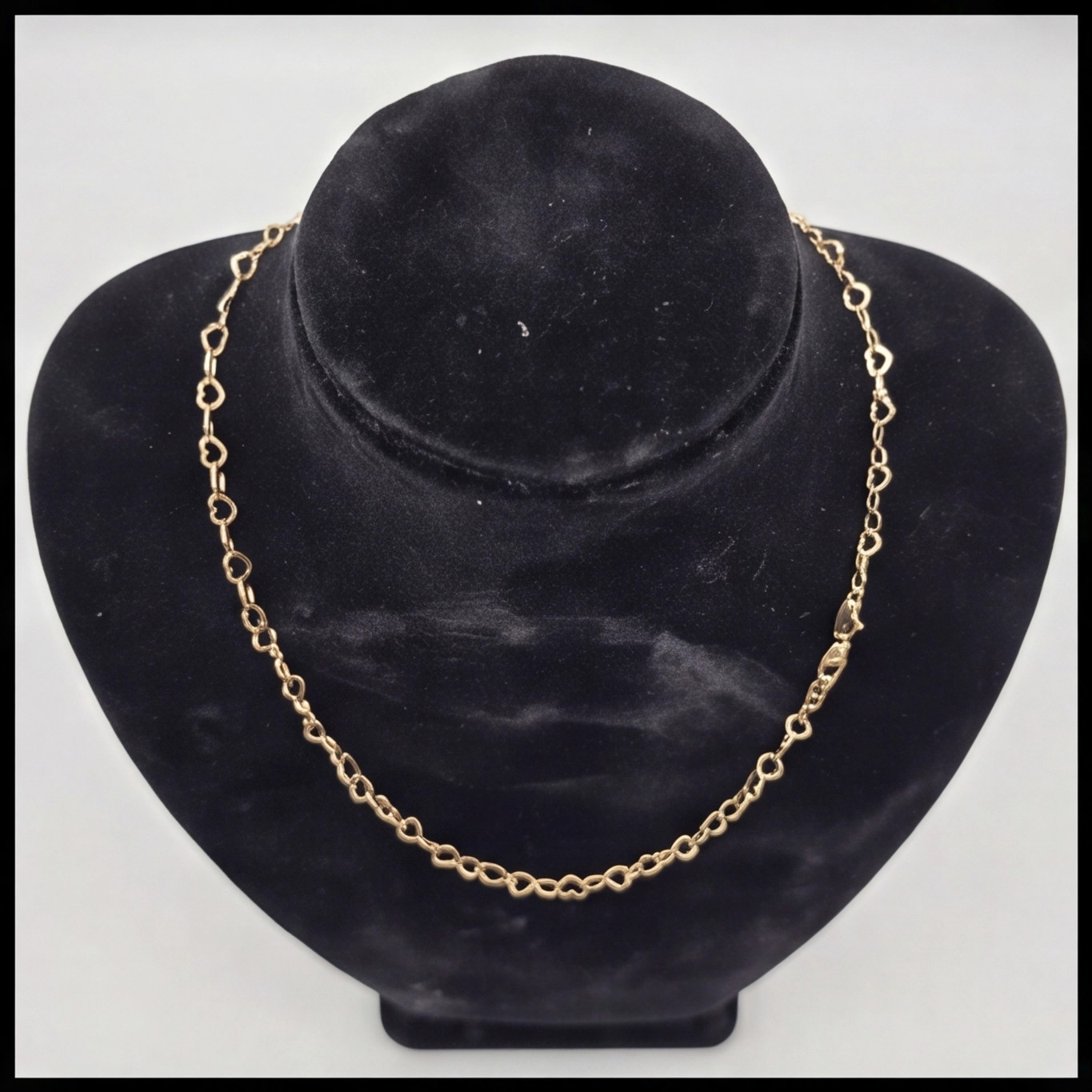 Solid 18K Yellow Plain Gold Perfect Italian Style 17 inch Heart Link Chain