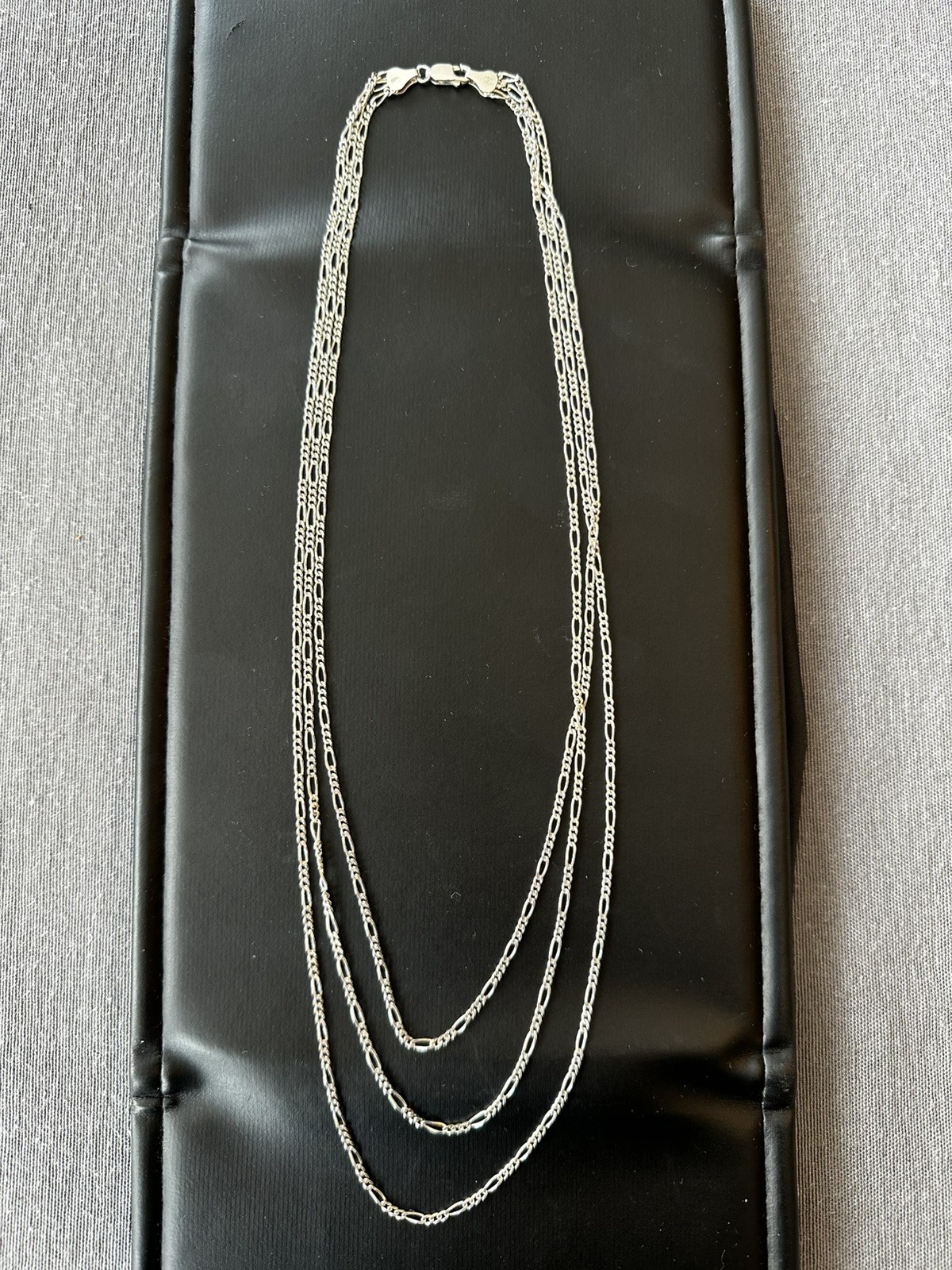 Milor Italy Sterling Silver 925 3 Strand Figaro Chain Necklace 20″ 15 grams
