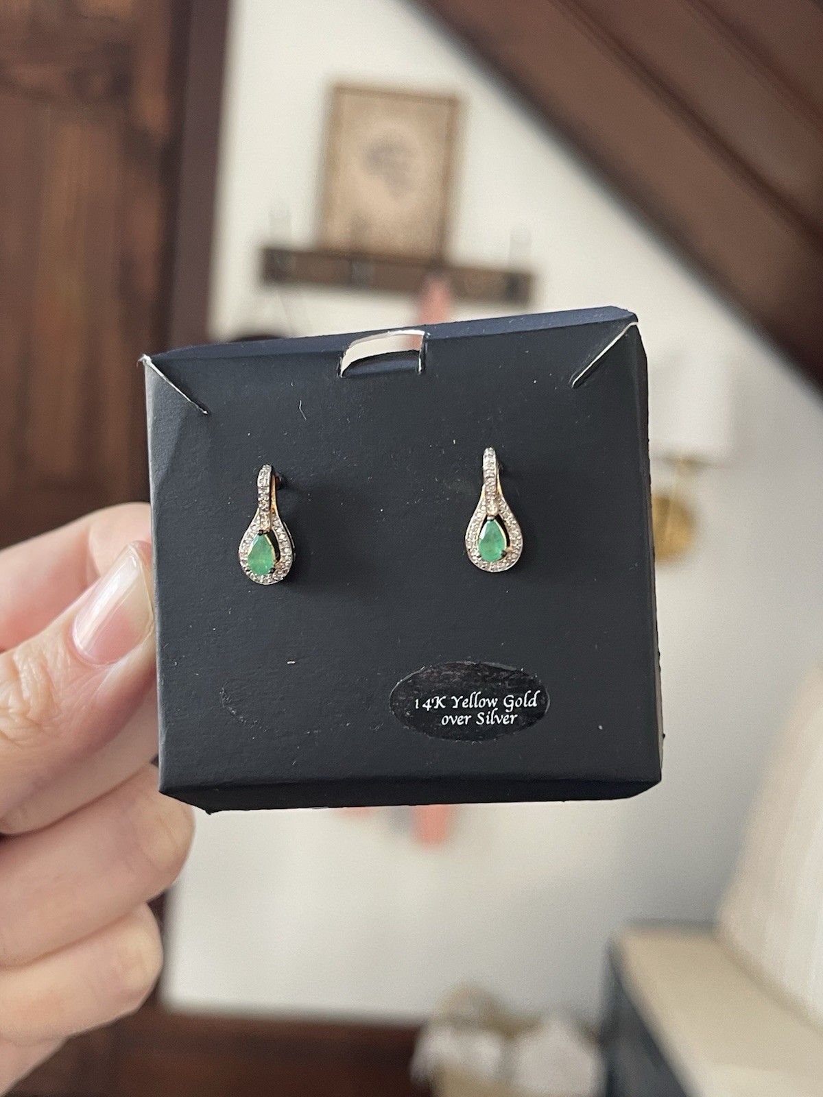 Macy’s Gemstone Diamond Green Emerald Earrings – 14K YG Plated – May Birthstone