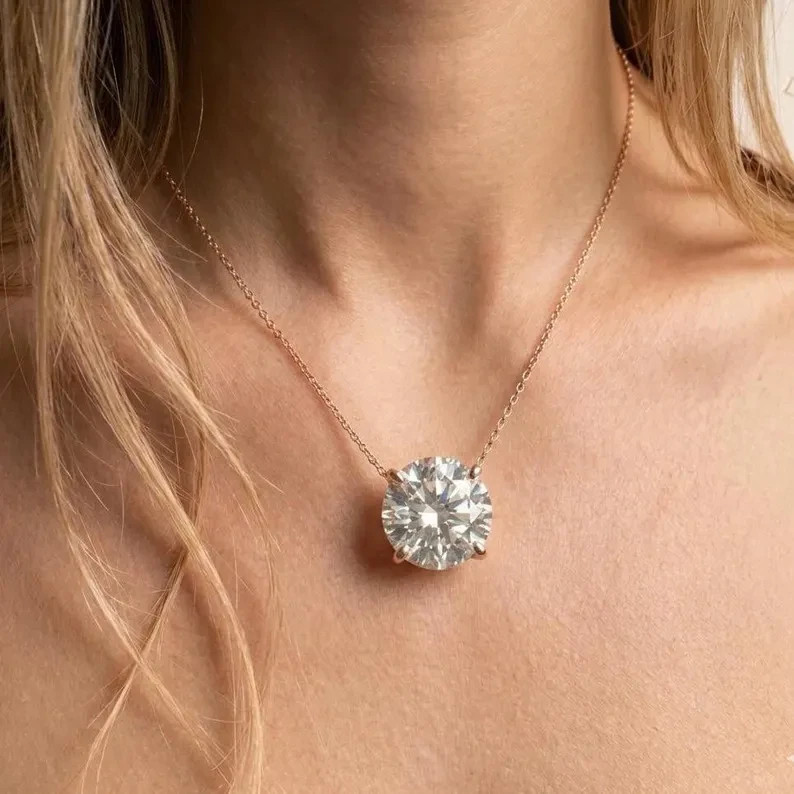 5.00 Ct Round-Cut EF/VS1 Lab Grown Diamond Prong Pendant Necklace 14k Rose Gold