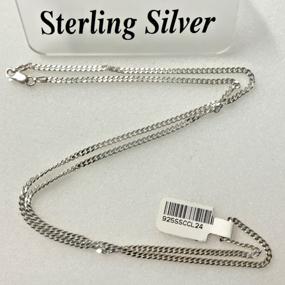 925 Sterling Silver Italy Solid Curb Link Chain 8.25grams 2.3mm 24” New with Tag