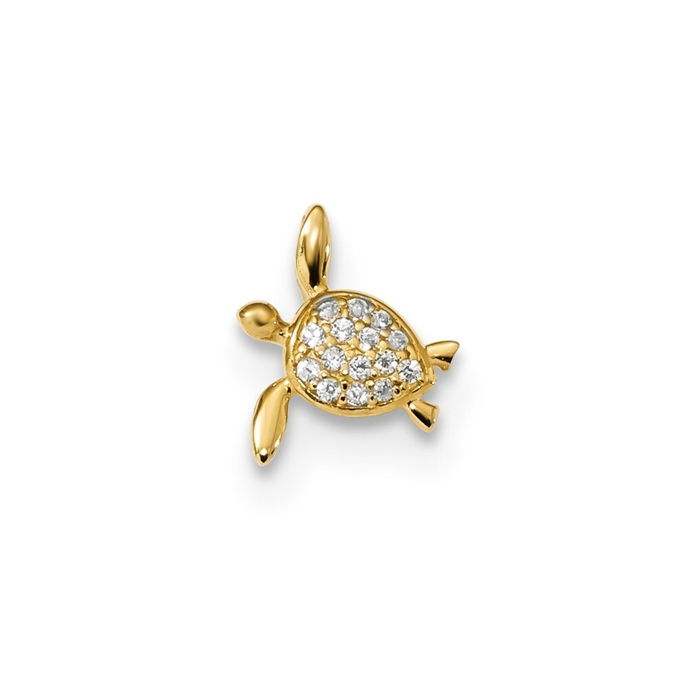 Real 14kt Yellow Gold Childrens CZ Sea Turtle Chain Slide