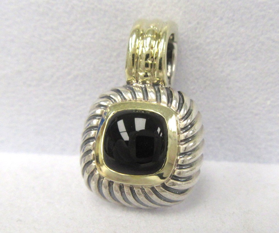 Vintage David Yurman Albion Onyx Sterling Silver 14k Gold Pendant Enhancer