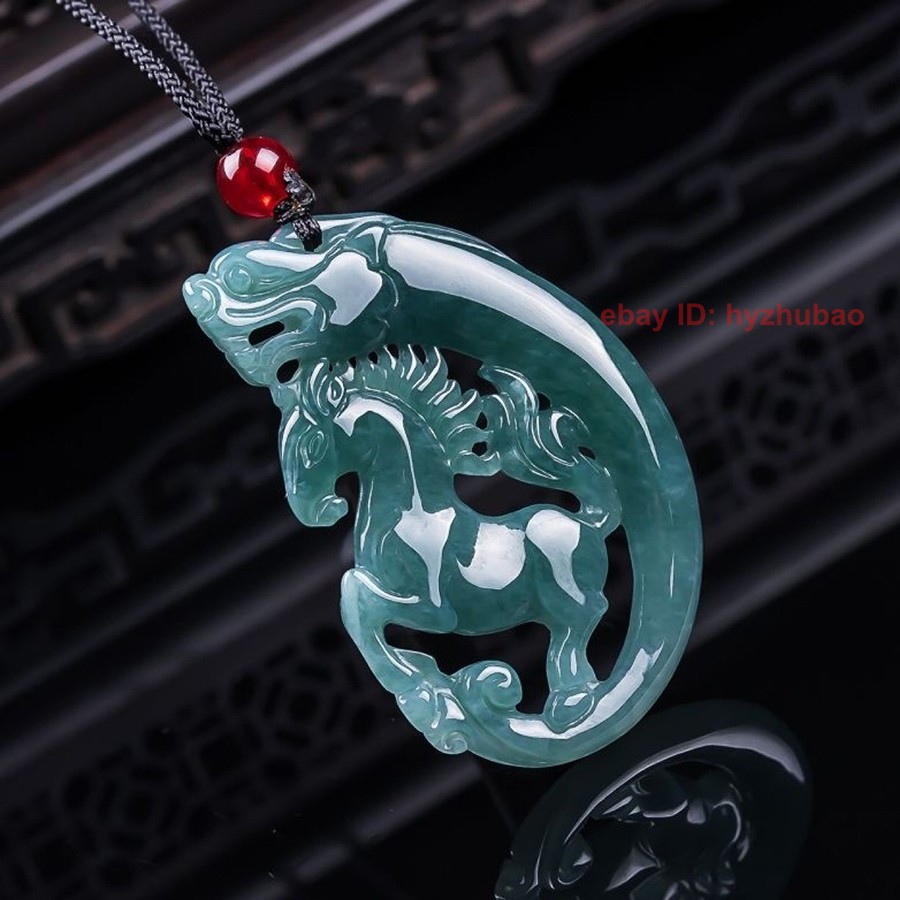 Certificate Natural Grade A Jade Jadeite Carving Dragon Horse Pendant Necklace