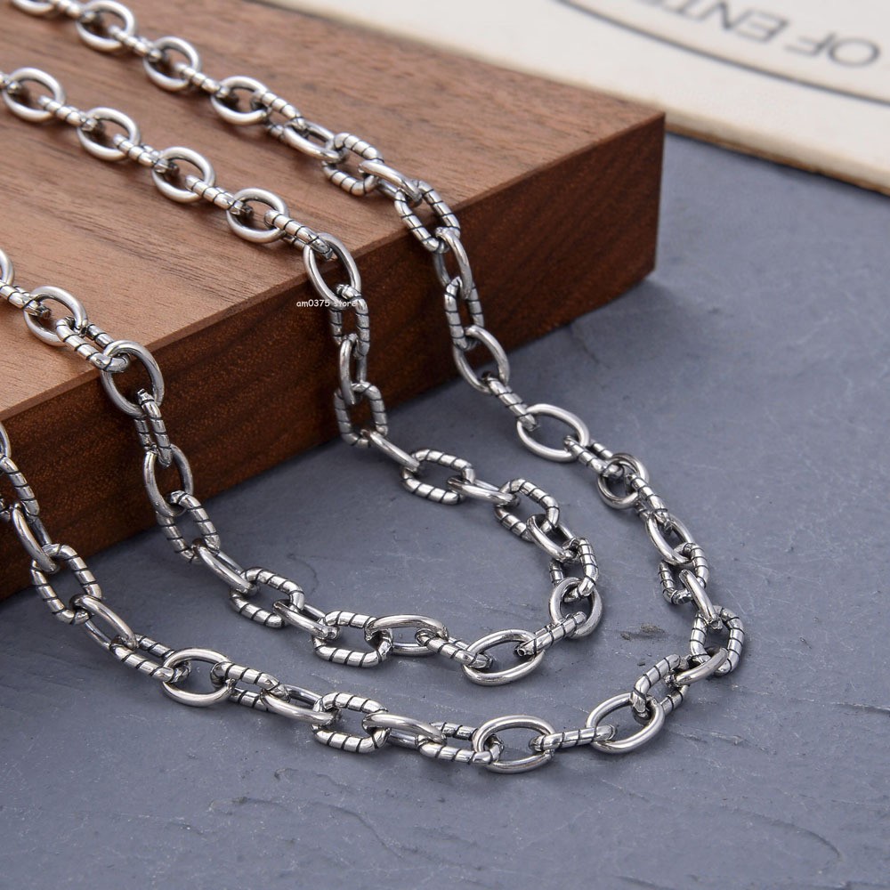 Real 925 Sterling Silver Necklace Women Men 3mm Twist Circle Cable Link Chain