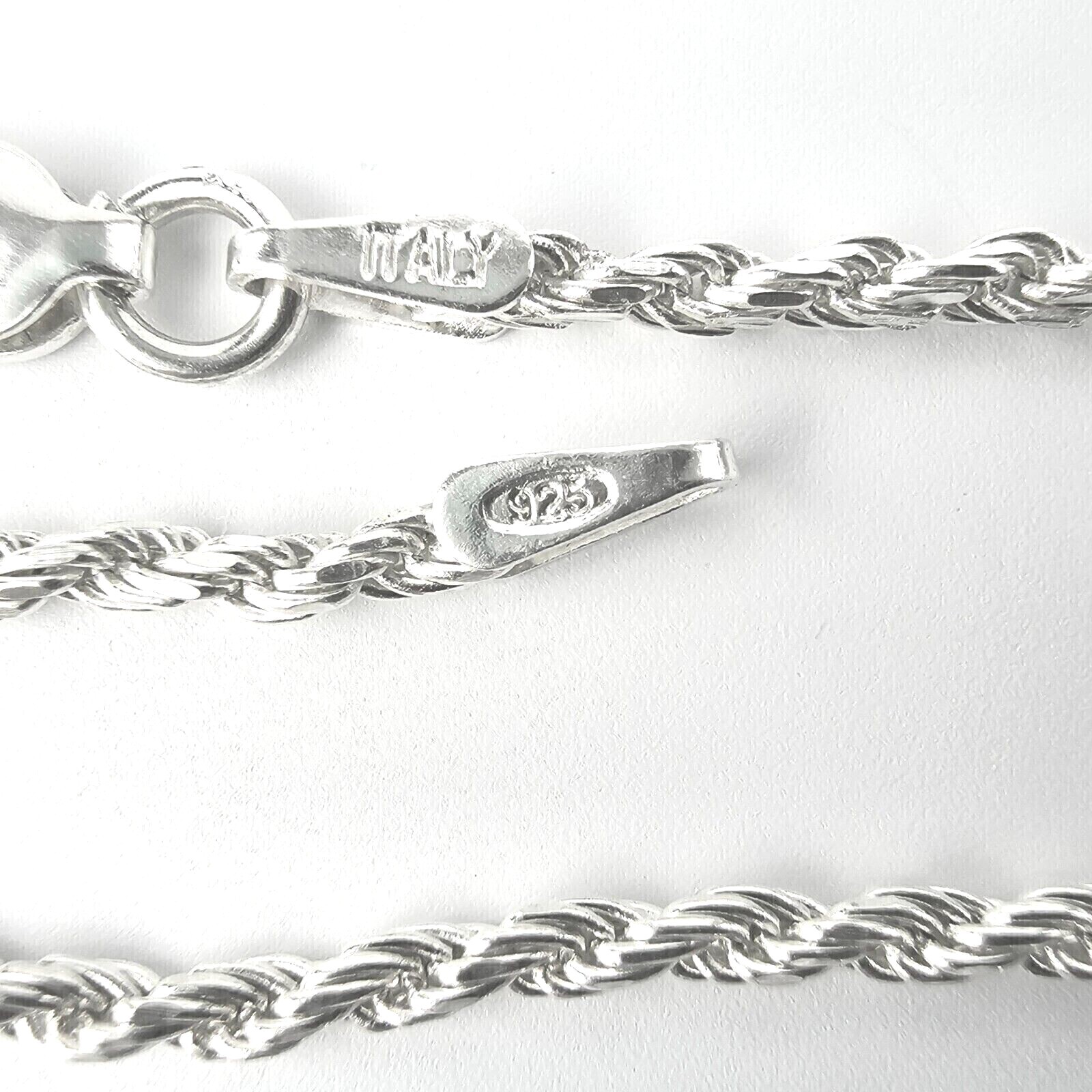 Solid 925 Italy Sterling Silver, 1.5mm Wide Rope Chain 16″, 18″ & 20″ Long