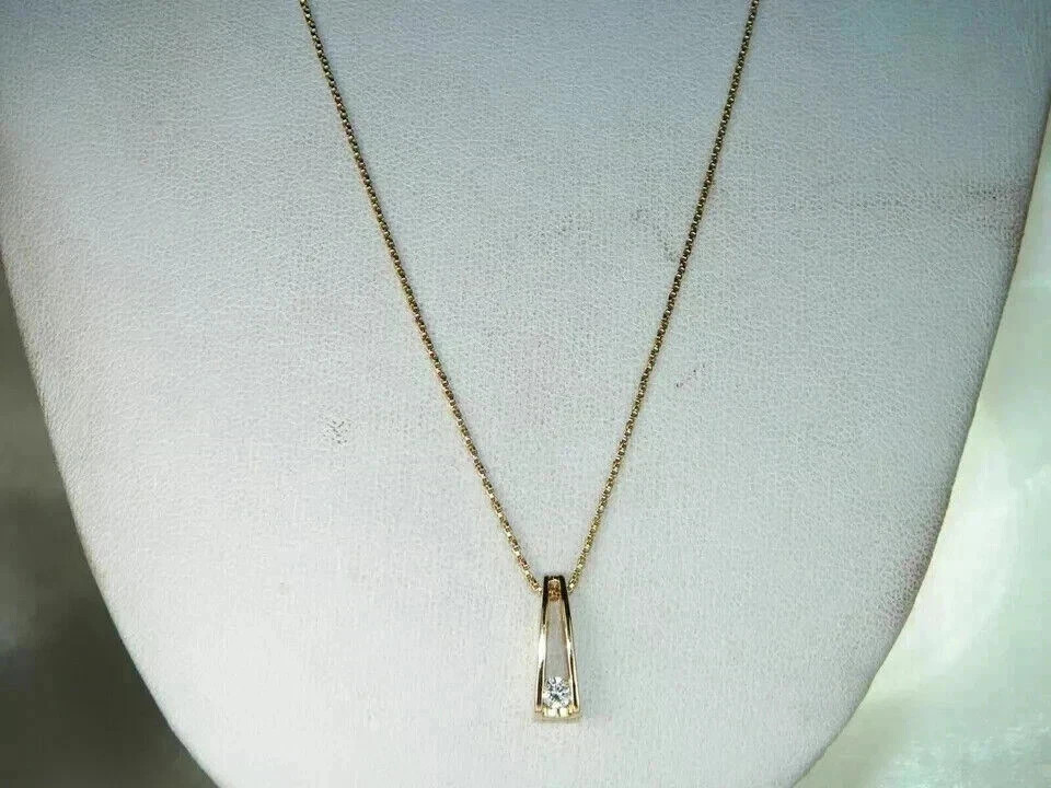 2Ct Real Moissanite Bar Solitaire Pendant Necklaces 14K Yellow Gold Plated