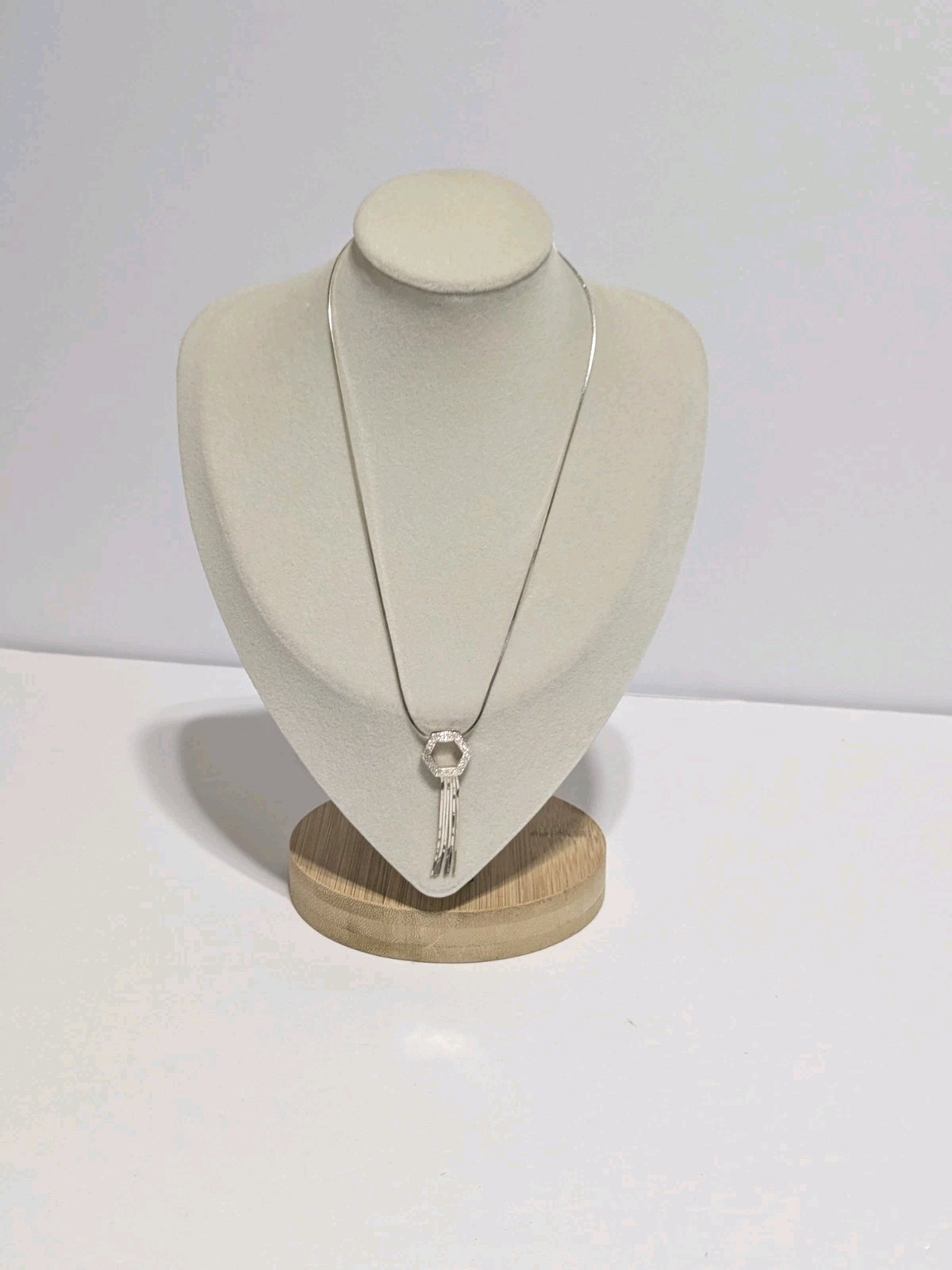 Milor Italy Sterling Silver 925 Hexagon Pendant Necklace With Chain Tassels 15″