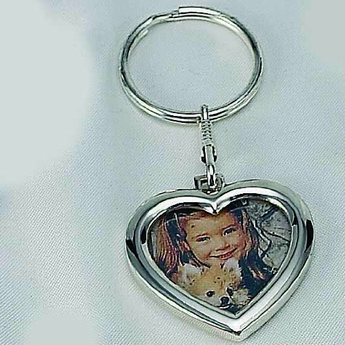 Elegance Silver Keychain with 2″ Heart Photo 1″ Picture Frame Pendant Locket