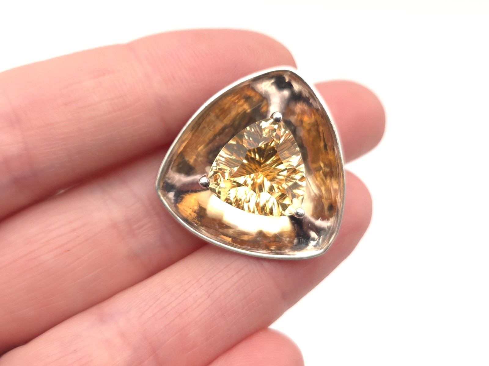 Michelle Albala Modernist Style Trillion Citrine Gemstone Sterling Pendant
