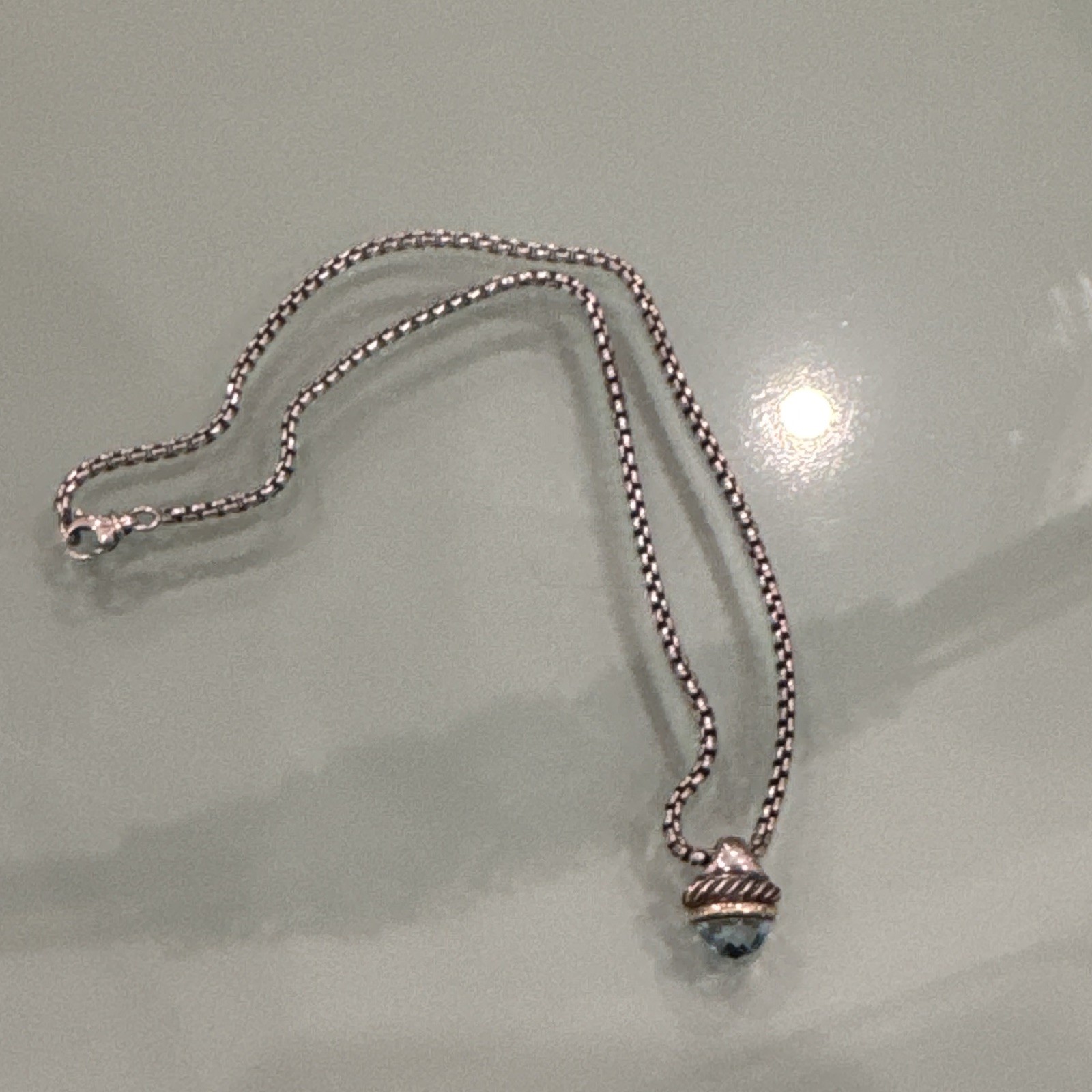 David Yurman Sterling Silver 14k Gold Aquamarine Acorn Pendant Necklace