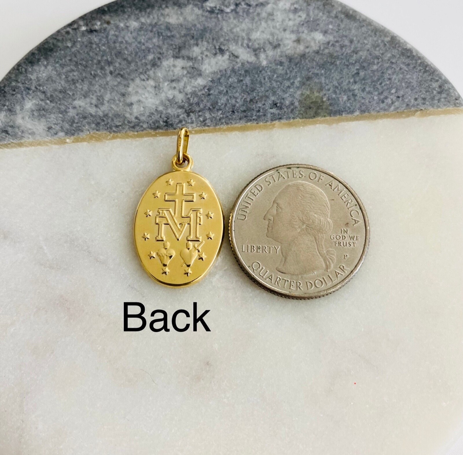 14K Gold 1.1 inches Virgin Miraculous Medal, 14k Real Gold Virgin Mary- PT2072