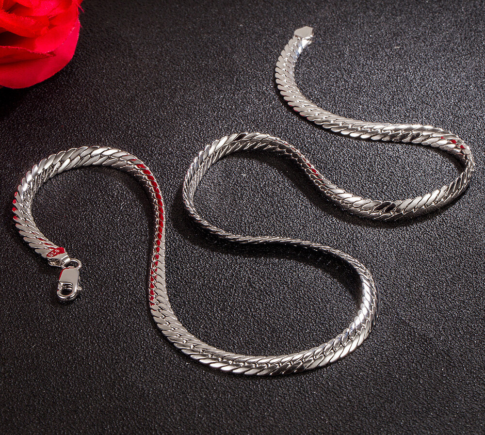 Solid 925 Sterling Silver Flat Snake Curb Chain Link Necklace 6mm Men & Women