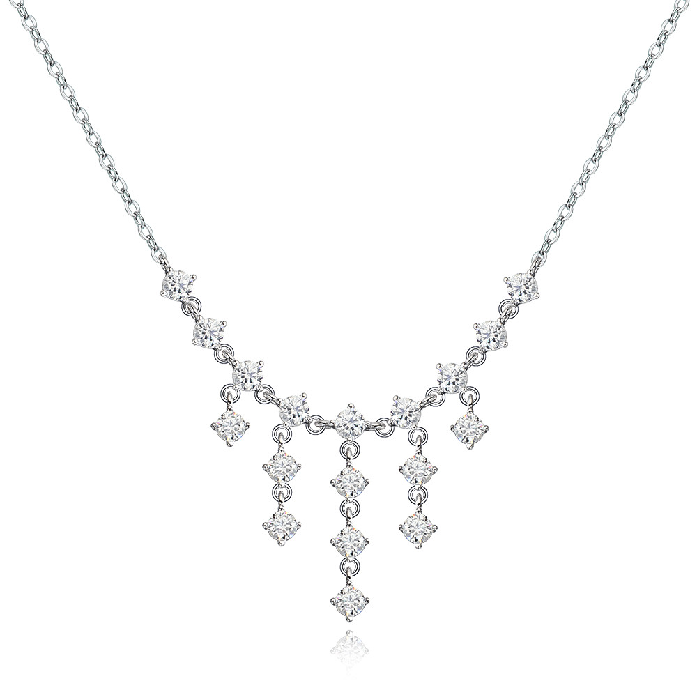 3mm Round Cut Real Moissanite Tassel Pendant Necklace 925 Sterling Silver Chain