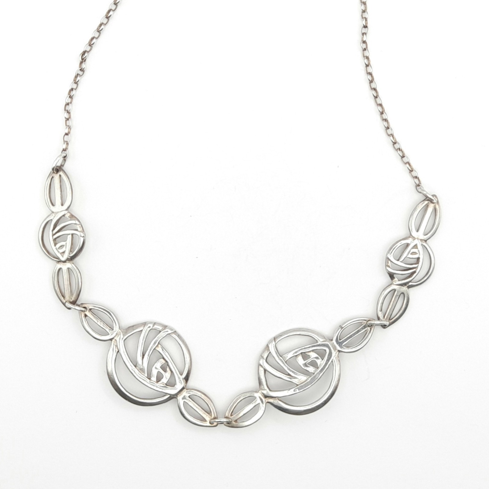 Vintage Glasgow Rose Sterling Silver Necklace Carrick Nouveau Jewellery 925