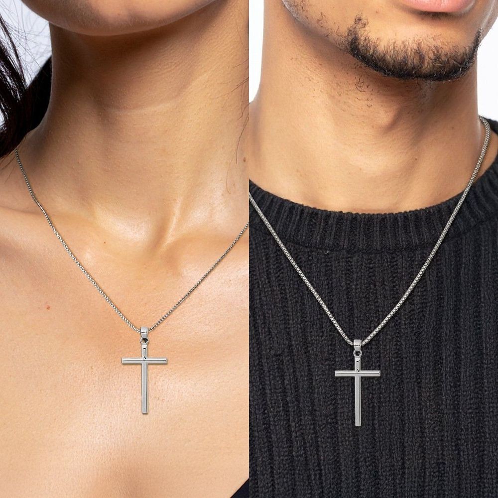 14K Solid White Gold Extra Large Cross Pendant Necklace 38mm 1-1/2 inch